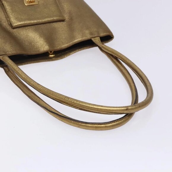 Salvatore Ferragamo Gancini Tote Bag Leather Gold Auth - Picture 5 of 16